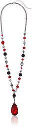 Fashion Faceted Glass Bead Drop Statement Red Y-Shaped Necklace, 27