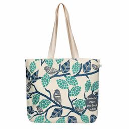 Grand tote bag coton eco sacs d'épicerie sac course réutilisables respectueux de l'environnement Sac de shopping pour les femmes avec fermetures éclair - imprimés Moineaux - (naturelles) | 0201G02