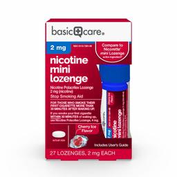 Basic Care Mini Nicotine Polacrilex Lozenge 2 mg (nicotine), Cherry Ice Flavor, Stop Smoking Aid, 27 Count