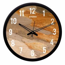 Amazon Brand - Solimo 12-inch Wall Clock - Wooden Texture (Silent Movement, Black Frame)