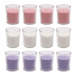 Amazon Brand - Solimo Votive Glass Candles, Pack of 12 (Scented - Rose, Jasmine & Lavender)