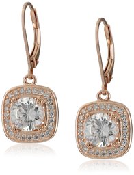 14k Rose Gold Plated Sterling Silver Cubic Zirconia Halo Set Leverback Drop Earrings