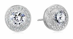 Amazon Essentials Sterling Silver Cubic Zirconia Halo Stud Earrings