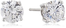 Platinum or Gold-Plated Sterling Silver Round-Cut Swarovski Zirconia Stud Earrings