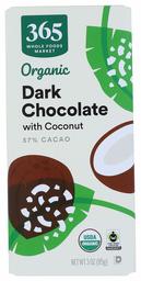 365 by Whole Foods Market, Organic Chocolate Bar, Dark Chocolate with Coconut, 3 Ounce