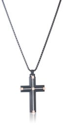 Men's Stainless Steel Cross with Carbon Fiber and Box Chain Pendant Necklace, 24