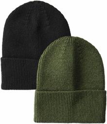 Amazon Essentials 2-Pack Knit Hat Skull-Caps, Olive/Black, One Size