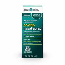 Basic Care No Drip Nasal Spray, for Fast, Powerful Nasal & Sinus Congestion Relief