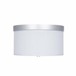 Ravenna Home Classic Linen Fabric Flushmount Ceiling Pendant Light Fixture with 2 LED Light Bulbs - 13 x 13 x 7.5 Inches, Silver