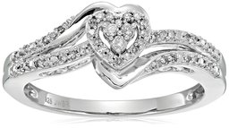 Sterling Silver Diamond Heart Shape Promise Ring, whites