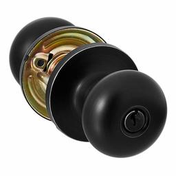 AmazonBasics Entry Door Knob With Lock, Round, Matte Black