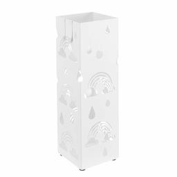 AmazonBasics Square Metal Umbrella Stand with Hook and Drip Tray, Rain Cutout Design - White