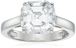 Platinum-Plated Silver Asscher-Cut (3 cttw) Solitaire Ring made with Swarovski Zirconia, Size 8