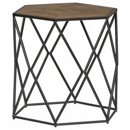 Amazon Brand – Stone & Beam Industrial Hexagonal Side Table with Solid Wood Top, 22.83