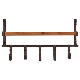 Amazon Brand – Stone & Beam Industrial Rustic Metal Floating Shelf with 5 Hooks - 13 x 22 x 5 Inch, Black and Wood