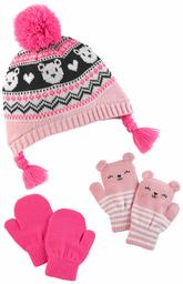 Simple Joys by Carter's Baby Girls' Hat and Mitten Set, Pink Fairaisle, 12-24 Months