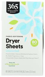 365 by Whole Foods Market, Fabric-Softening Dryer Sheets, Unscented, 80 Count