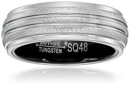 Men's Sapphire Tungsten Subtle Grooved Crosshatch Design 8mm, Titanium with Black PVD Interior, Comfort Fit Wedding Band, Size 11.5