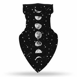 WAMSOFT Ear Loops Neck Gaiter, Womens Dust Sun Wind Protection Face Scarf Balaclava Bandana Cooling Moon Design Rave Face Cover for Hunting Cycling l, Black 1 Pack