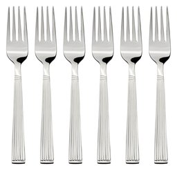 Amazon Brand - Solimo 6 Piece Stainless Steel Fork Set, Stripes, Silver