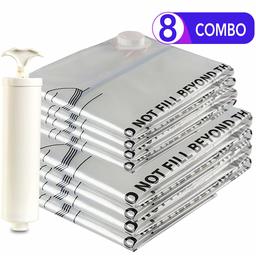 Eono Essentials - Lot de 8 Sacs de Compression de Haute qualité avec Pompe Manuelle, pour Emballage sous Vide, 4 Sacs Format Extra-Large et 4 Sacs Grand Format