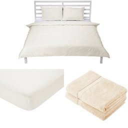 Pinzon Bedding and Bath Towels Bundle, Double - Ivory