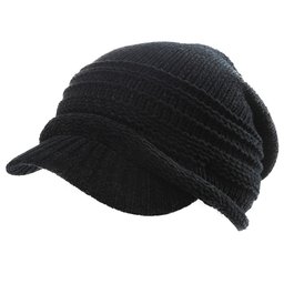 Jeff & Aimy Acrylic Knitted Visor Beanie with Brim Cold Weather Winter Hat for Women Newsboy Cap Black