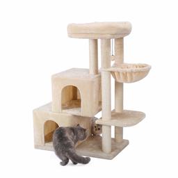 Eono Essentials Cats Tree Cat Tower Sisal Scratching Post Double Condo Playhouse with Bed Nest Perch Platform Kittens Toys Activity Centre Beige Height 41.7''