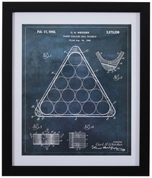 Amazon Brand – Stone & Beam Modern Dark Blue Print, Billiard Rack Patent Wall Art, in Black Frame, 12