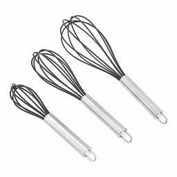 AmazonCommercial Stainless Steel and Silicone Non-Stick Coated Whisk Set, 8