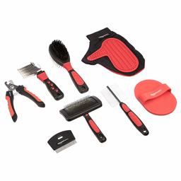 AmazonBasics 8 in 1 Pet Grooming Set, Red