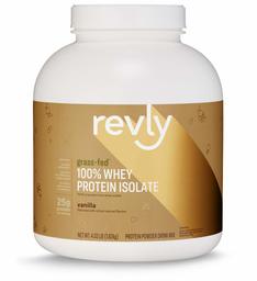 Amazon Brand - Revly 100% Grass-Fed Whey Protein Isolate Powder, Vanilla, 4.03 Pound Value Size (59 Servings), Gluten Free, Non-GMO