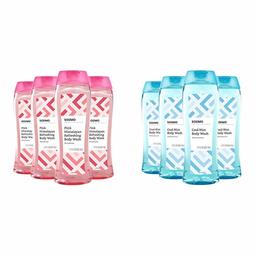 Amazon Brand - Solimo Body Wash, Pink Himalayan Salt and Water Lily Scent, 21 Fluid Ounce (Pack of 4) & Solimo Body Wash, Cool Mist Scent, 21 Fl Oz (Pack of 4)