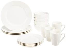 AmazonBasics 16-Piece Classic White Dinnerware Set, Round, Service for 4