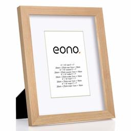 Eono by Amazon - Cornice PortaFoto 20x25 cm in Legno Massello Vetro ad Alta Definizione da Tavolo e Parete per Foto 13x18 cm con Passepartout o 20x25 cm Senza Passepartout Colore Naturale