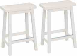 AmazonBasics Classic Solid Wood Saddle-Seat Kitchen Counter Stool with Foot Plate 24 Inch, White, Set of 2