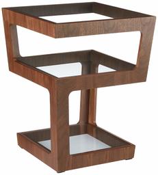 Amazon Brand - Rivet Geometric End/Side Table with 3 Glass Shelves, 43 x 43 x 55cm, MDF with Walnut Veneer/Tempered Glass