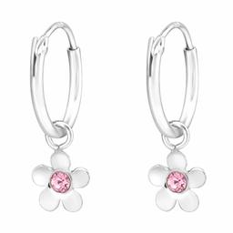 Hikaro Ohrringe Creolen Blume Kristall 925 Silber Kinderohrringe (Pink)