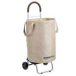 AmazonBasics rullande tvättkorg konverteras till docka, 91 cm handtagshöjd, beige