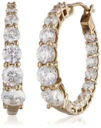 Yellow Gold Plated Sterling Silver Hoop Earrings set with Graduated Swarovski Zirconia (3.76 cttw), 1