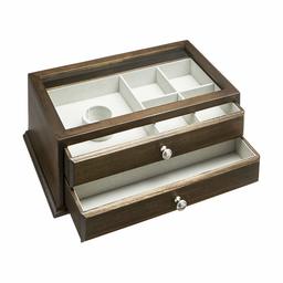 AmazonBasics Wooden Jewelry/Watch Box with Glass Top - 2-Drawer Beige 1014199-656-A60