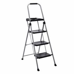 Amazon Basics Folding Step Stool - 3-Step with Tooltray, Steel, 200-Pound Capacity, Grey