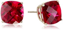 Amazon Collection14k Yellow Gold Cushion Checkerboard Cut Created Ruby Studs (8mm)