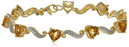 Yellow Gold Flashed Sterling Silver Citrine and Diamond Accent Heart Wave Bracelet, 7.25