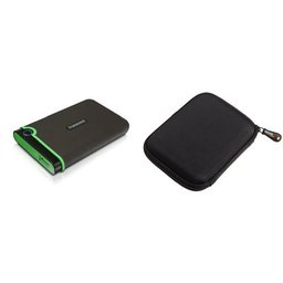 Transcend 2.5 inch 2TB USB 3.0 Portable External Hard Drive and AmazonBasics Hard Drive Case Bundle