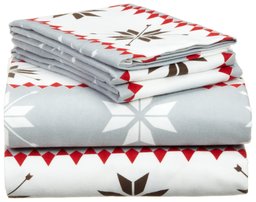 Pinzon 160-Gram Printed Flannel Full Sheet Set, Swiss Bliss Red