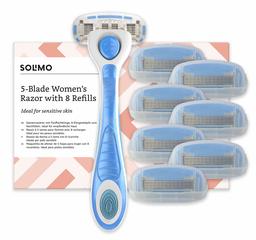 Amazon Brand Solimo Men's 5-Blade Razor, Includes 8 Replacement Blades