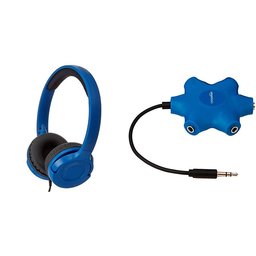 AmazonBasics Lightweight On-Ear Headphones - Blue + AmazonBasics 5-Way Multi Headphone Splitter