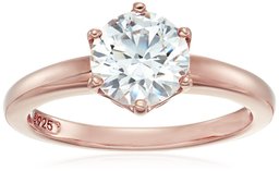 Amazon CollectionRose Gold-Plated Sterling Silver Swarovski Zirconia Round Solitaire Ring, Size 8