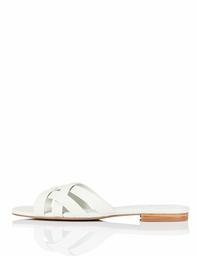 find. Women's Lattice Strap Mule Open Toe Sandals, Elfenbein Off White Croc, 9